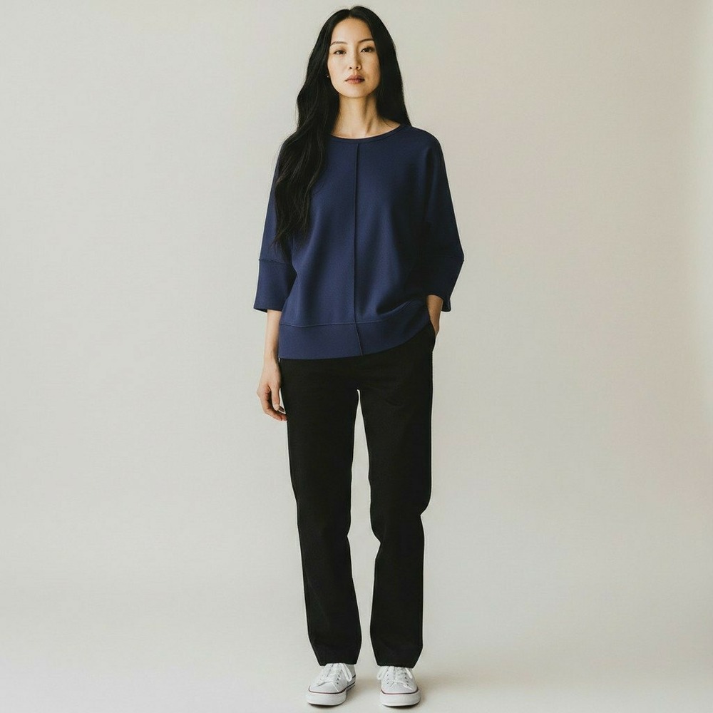 Spanx The Perfect Length Dolman Sweatshirt 3/4 Sleeve Navy Blue Small 50171R